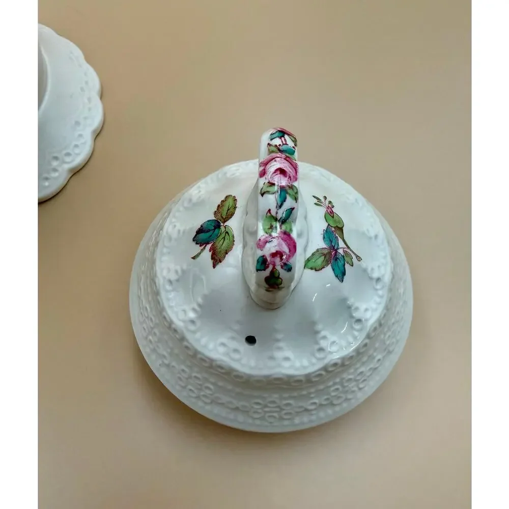 Vintage Spode Billingsley Rose Coffee Pot England Pink Roses Embossed Porcelain